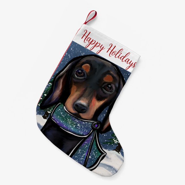 Meia De Natal Pequena Doxie (Frente (Pendurada))