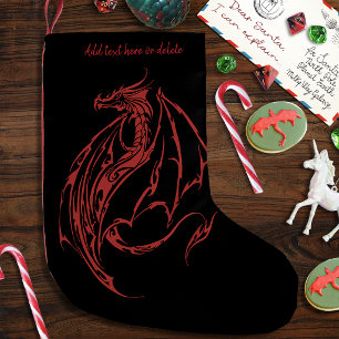 Meia De Natal Pequena Dragão Tribal Vermelho Feroz Silhueta Fantasia
