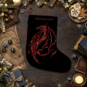 Meia De Natal Pequena Dragão Tribal Vermelho Feroz Silhueta Fantasia