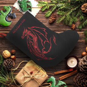 Meia De Natal Pequena Dragão Tribal Vermelho Feroz Silhueta Fantasia