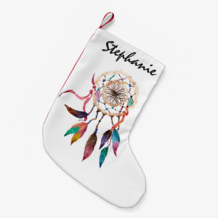 Meia De Natal Pequena Dreamcatcher boémio na pintura vibrante da