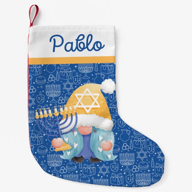 Meia De Natal Pequena Dreidel Candles Chanucah Blue Judiasm Star (Frente)