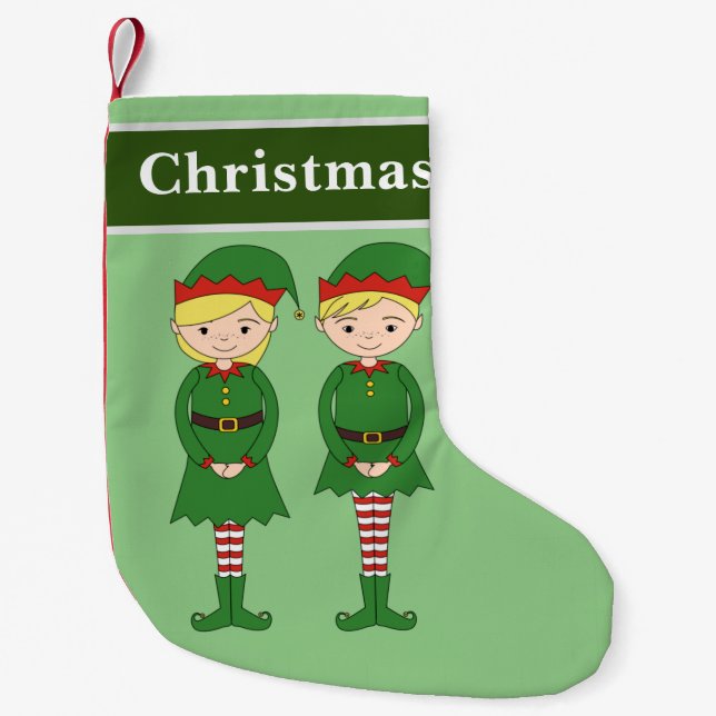Meia De Natal Pequena Duendes de Natal Verde (Frente)