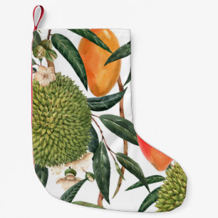 Meia De Natal Pequena Duriano tropical com aquarela, padrão de manga.