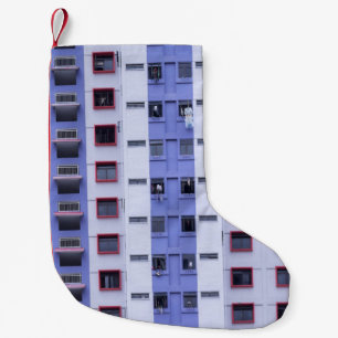Meia De Natal Pequena Edifício azul e branco