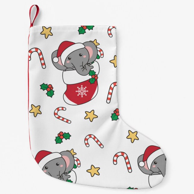 Meia De Natal Pequena Elefantes de Natal - Neve de inverno Elefantes (Frente)