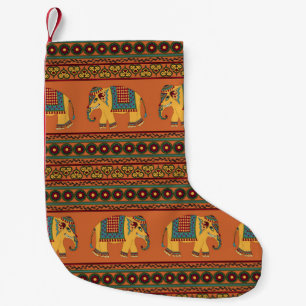 Meia De Natal Pequena Elefantes Indianos, Laranja Tradicional Sem Costur