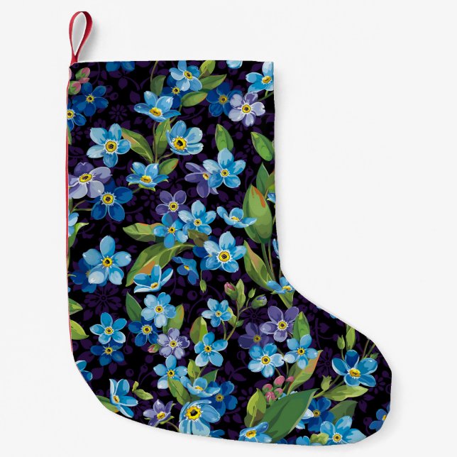 Meia De Natal Pequena Elegance Forget-Me-Not Floral Patterno (Frente)