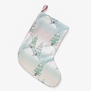 Meia De Natal Pequena Elegância da Floresta Congelada Desenhos de Árvore