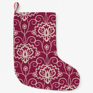 Meia De Natal Pequena Elegância Floral: Padrão de rendas Vermelhas