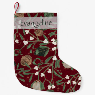 Meia De Natal Pequena Elegante Azevinho Vermelho e Enfeite de Natal