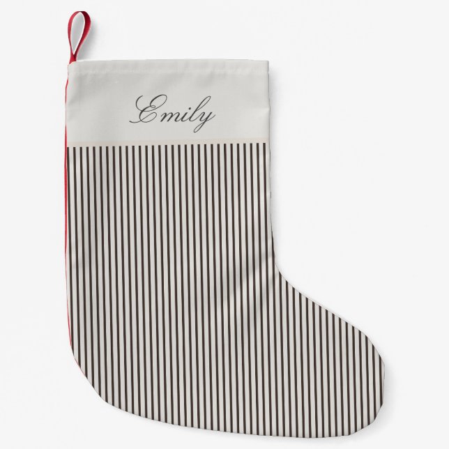 Meia De Natal Pequena Elegante Brown Striped Christmas Stocks (Frente)