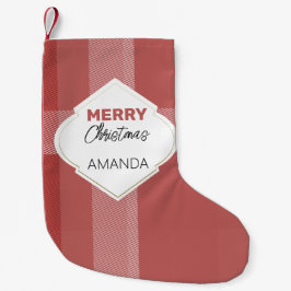 Meia De Natal Pequena Elegante Feliz Natal Tartan Burgundy