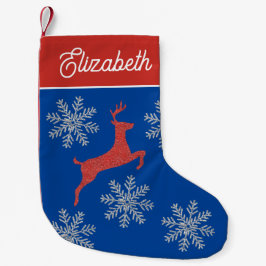 Meia De Natal Pequena Elegante Floco de Neve Rena Azul Vermelho Prata Vi