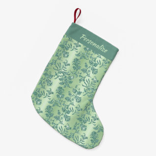 Meia De Natal Pequena Elegante Padrão Natalino Floral Brilho Azul- Verde