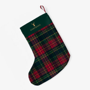 Meia De Natal Pequena Elegante Plaid Xadrez Natal Feliz Nome da Família