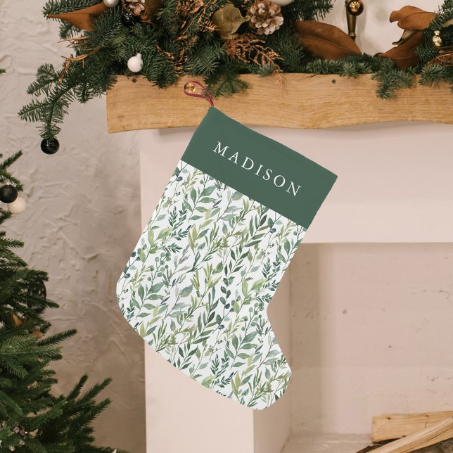 Meia De Natal Pequena Elegante Winter Greenery Personalizado (Criador carregado)