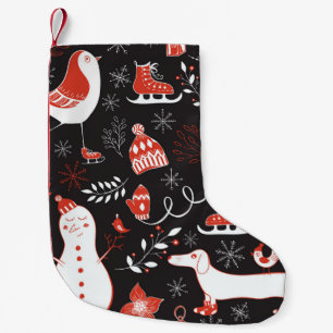 Meia De Natal Pequena Elementos De Inverno: Bela Mão Desenhada.