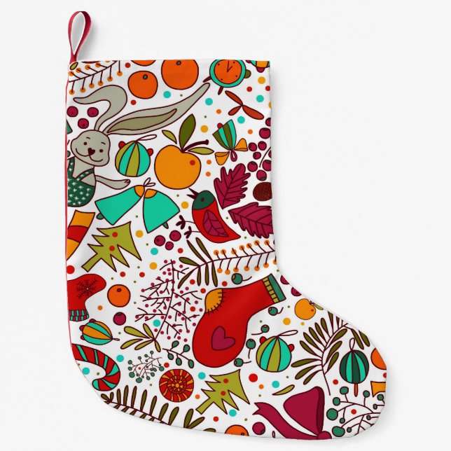 Meia De Natal Pequena Elementos de Natal Festivos Design (Frente)