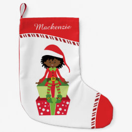 Meia De Natal Pequena Elf Afro-Americana Personalizada