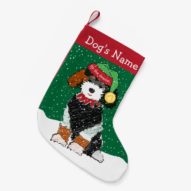 Meia De Natal Pequena Elf Bernedoodle de Natal Personalizado (Frente (Pendurada))