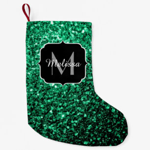 Meia De Natal Pequena Emerald Green faux glits brilha monograma
