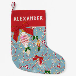 Meia De Natal Pequena Enfeite de Noz Nutcracker Azul Céu Festivo Cana de
