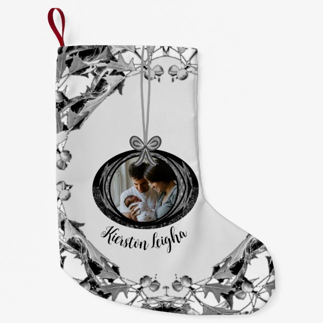 Meia De Natal Pequena Enfeites de natal de presentes de fotos em script  (Frente)