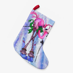 Meia De Natal Pequena Engraçado Natal com Esquiador Flamingo Rosa