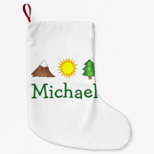 Meia De Natal Pequena Entusiasta Exterior Caminhando Árvore Montanha Sol