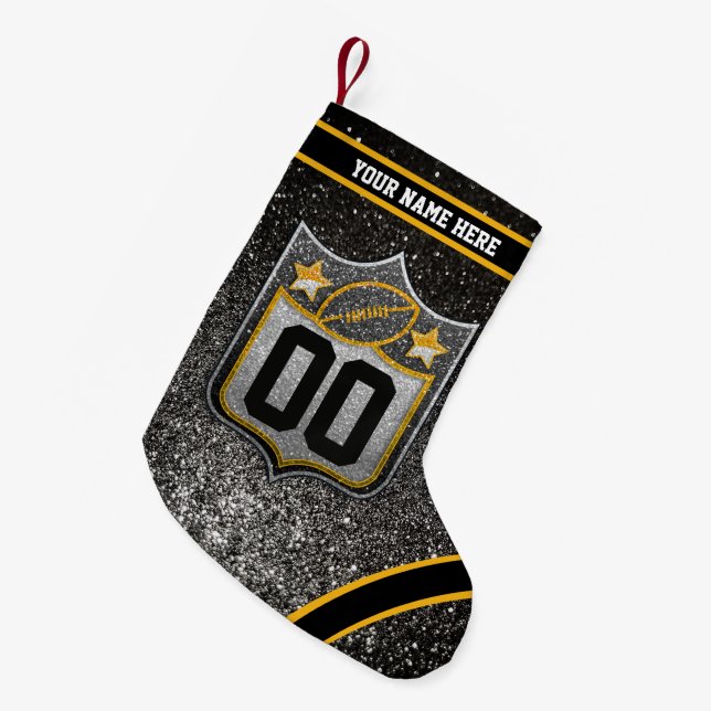 Meia De Natal Pequena Equipe USA Sports Black e Dourado Pittsburgh Futeb (Frente (Pendurada))