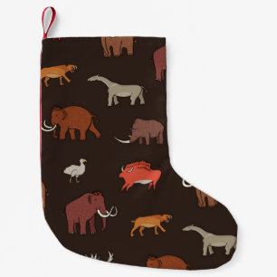 Meia De Natal Pequena Era Mamute: Padrão Temático Pré-Histórico.