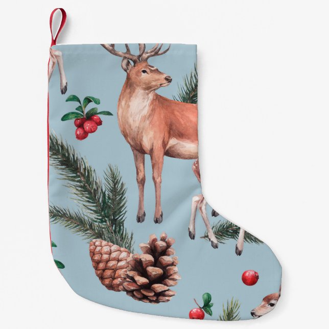 Meia De Natal Pequena esboço de animais com pinheiro de veado cones e tw (Frente)