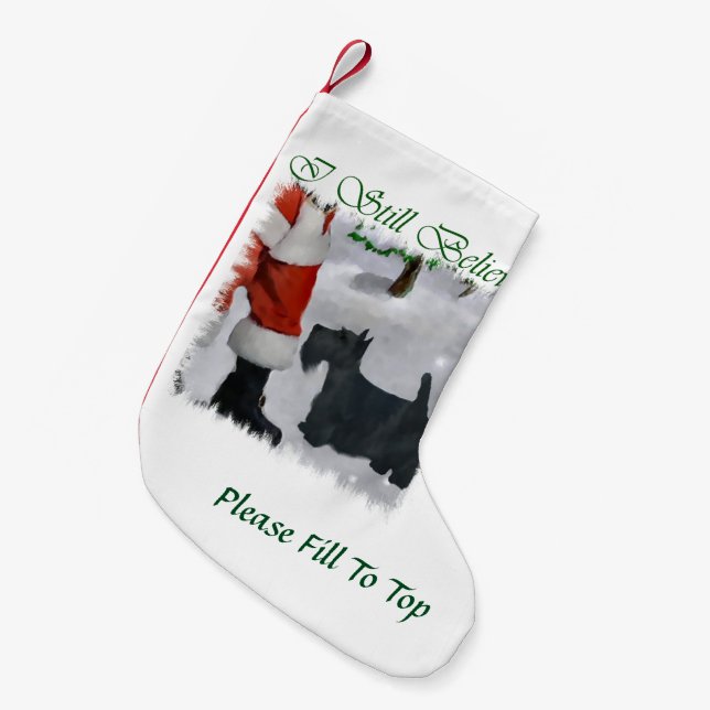 Meia De Natal Pequena Escócia Terrier Acredita no Natal (Frente (Pendurada))