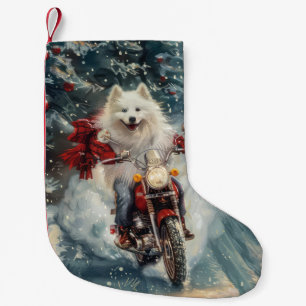 Meia De Natal Pequena Eskimo Americano Cão Andando na Motocicleta