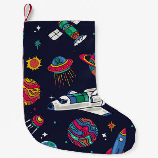 Meia De Natal Pequena Espachante em um padrão perfeito de Galáxia. Fundo