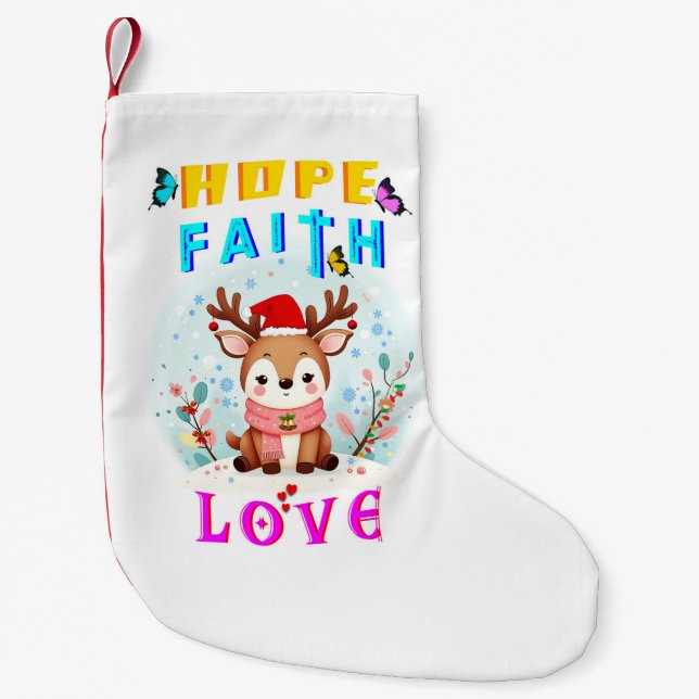 Meia De Natal Pequena Esperança Fé Amor (Frente)
