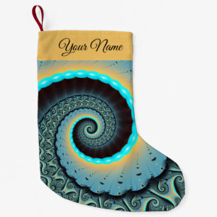 Meia De Natal Pequena Espiral Fractal Laranja Turquesa Azul Abstrata Nom