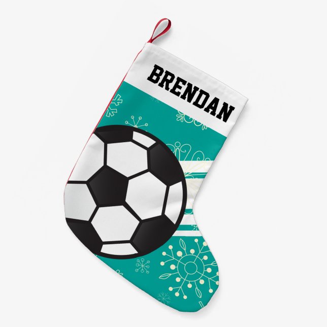 Meia De Natal Pequena Esportes Personalizados Stripes de esferas de fute (Frente (Pendurada))