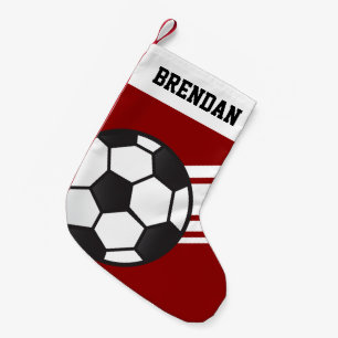 Meia De Natal Pequena Esportes Personalizados Stripes Soccer Vermelho