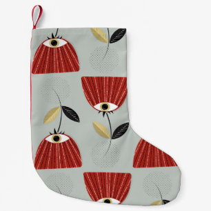 Meia De Natal Pequena Esquema de Flor Vermelho Whimsso