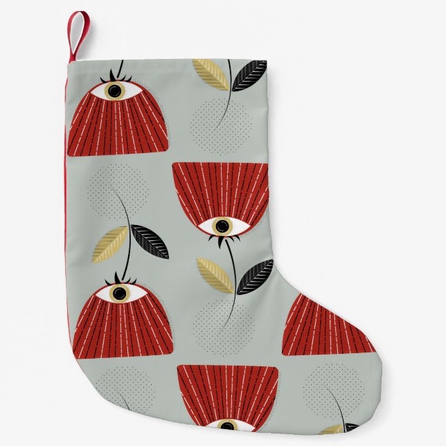 Meia De Natal Pequena Esquema de Flor Vermelho Whimsso (Frente)