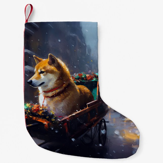 Meia De Natal Pequena Estação Festiva de Natal Shiba Inu (Frente)