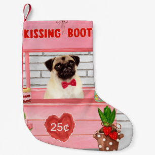 Meia De Natal Pequena Estande de Beijos de Cachorro Pug no Dia dos Namor