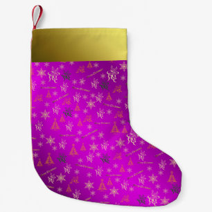 Meia De Natal Pequena estocagem de Natal rosa e ouro