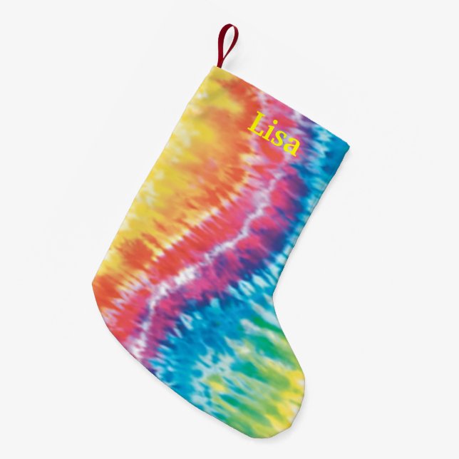 Meia De Natal Pequena Estoque de Natal de Tie Dye Personalizado (Frente (Pendurada))