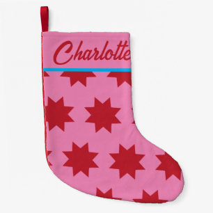 Meia De Natal Pequena Estoque de Natal Rosa Personalizado com Estrelas