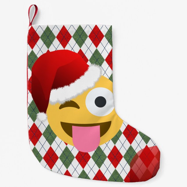 Meia De Natal Pequena estoque de natal santa claus piscar os olhos emoji (Frente)