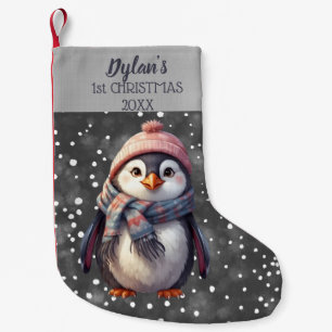 Meia De Natal Pequena estoque personalizado de pinguim fofo no primeiro