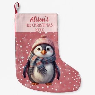 Meia De Natal Pequena estoque personalizado de pinguim fofo no primeiro 